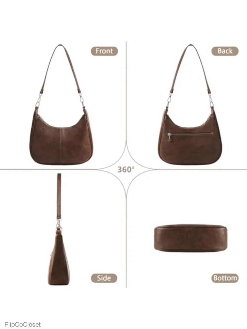 Vegan Leather Hobo Shoulder Bag Crescent Crossbody Purse